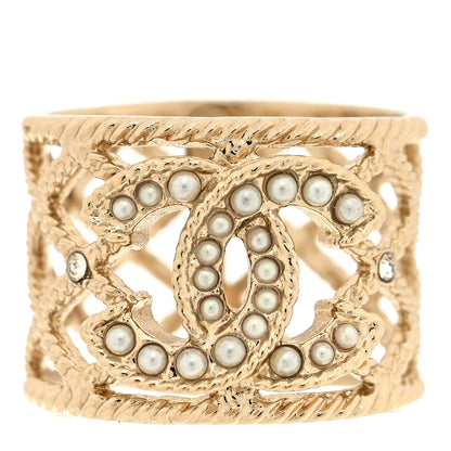 Chanel Pearl Chain CC Ring 53 6.5 Gold 1 of 4