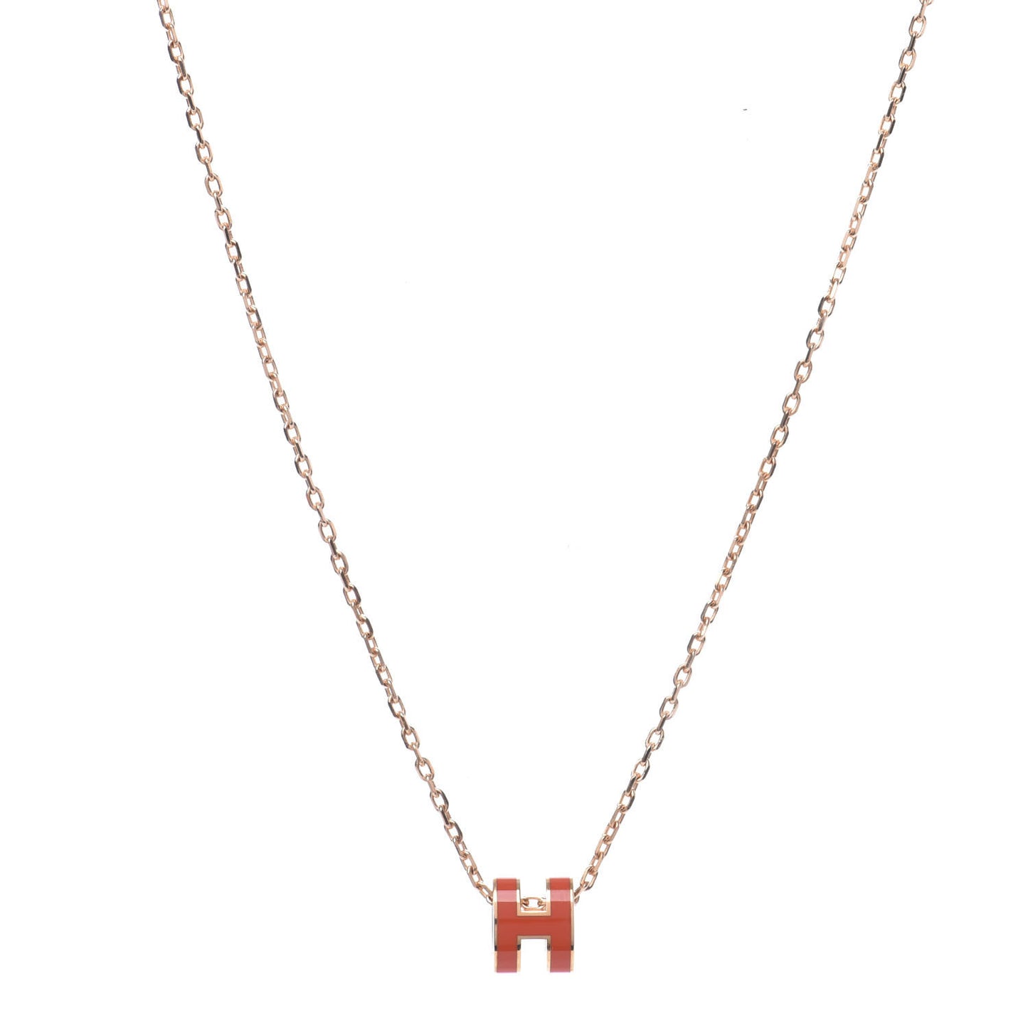 Lacquered Rose Gold Pop H Pendant Necklace Orange Fonce