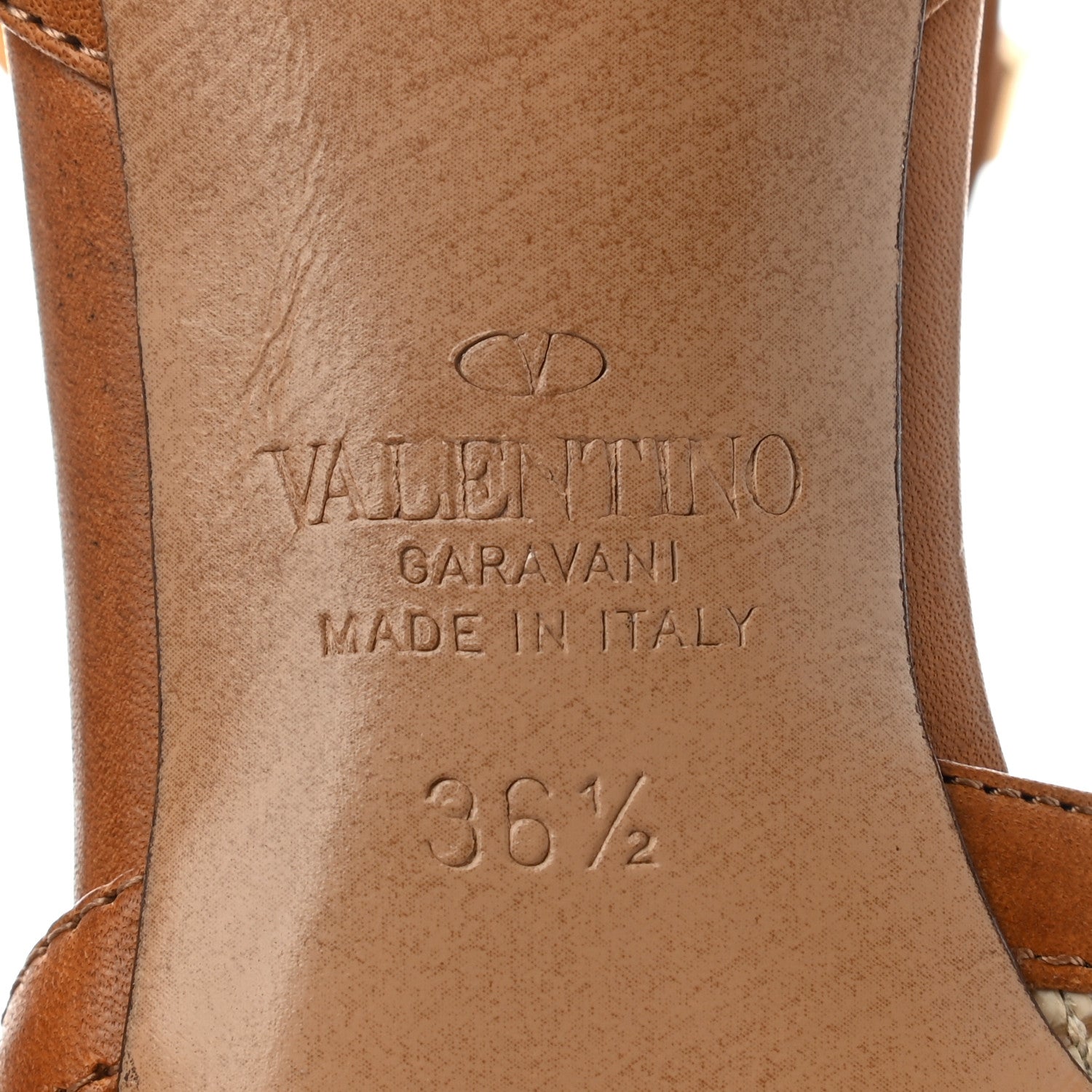 Valentino Garavani Raffia Calfskin Rockstud Ankle Strap 65mm Pumps 36.5 Natural Saddle Brown 6 of 8