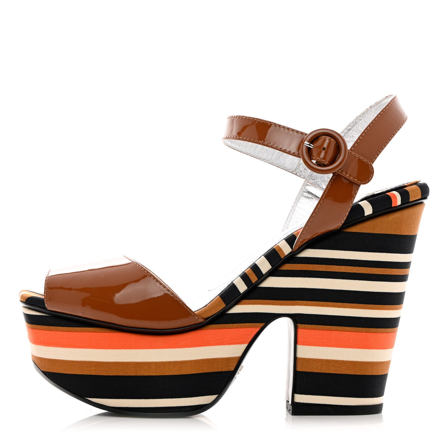 Patent Wedge Sandals 41 Cognac Multicolor