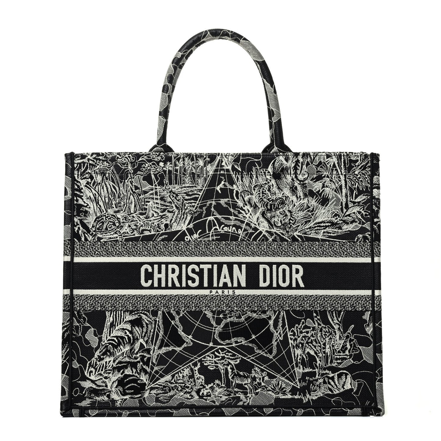 Canvas Embroidered Large Around The World Book Tote Black White