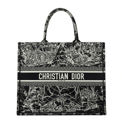 Christian Dior Canvas Embroidered Large Around The World Book Tote Black White 1 of 9