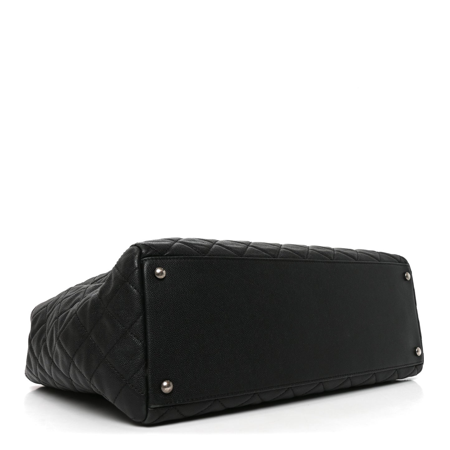Caviar Quilted Large Coco Handle Shopping Tote Black