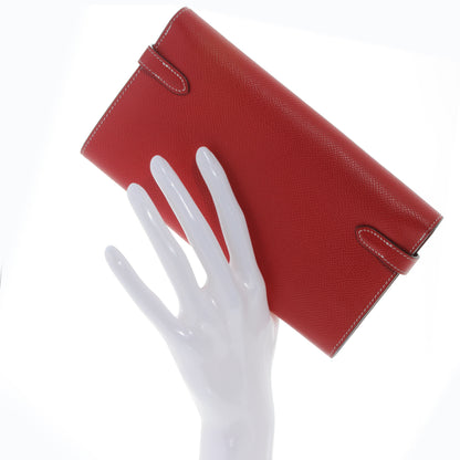 Hermes Epsom Kelly Longue Wallet Rouge Casaque and Bleu Thalassa 2 of 7