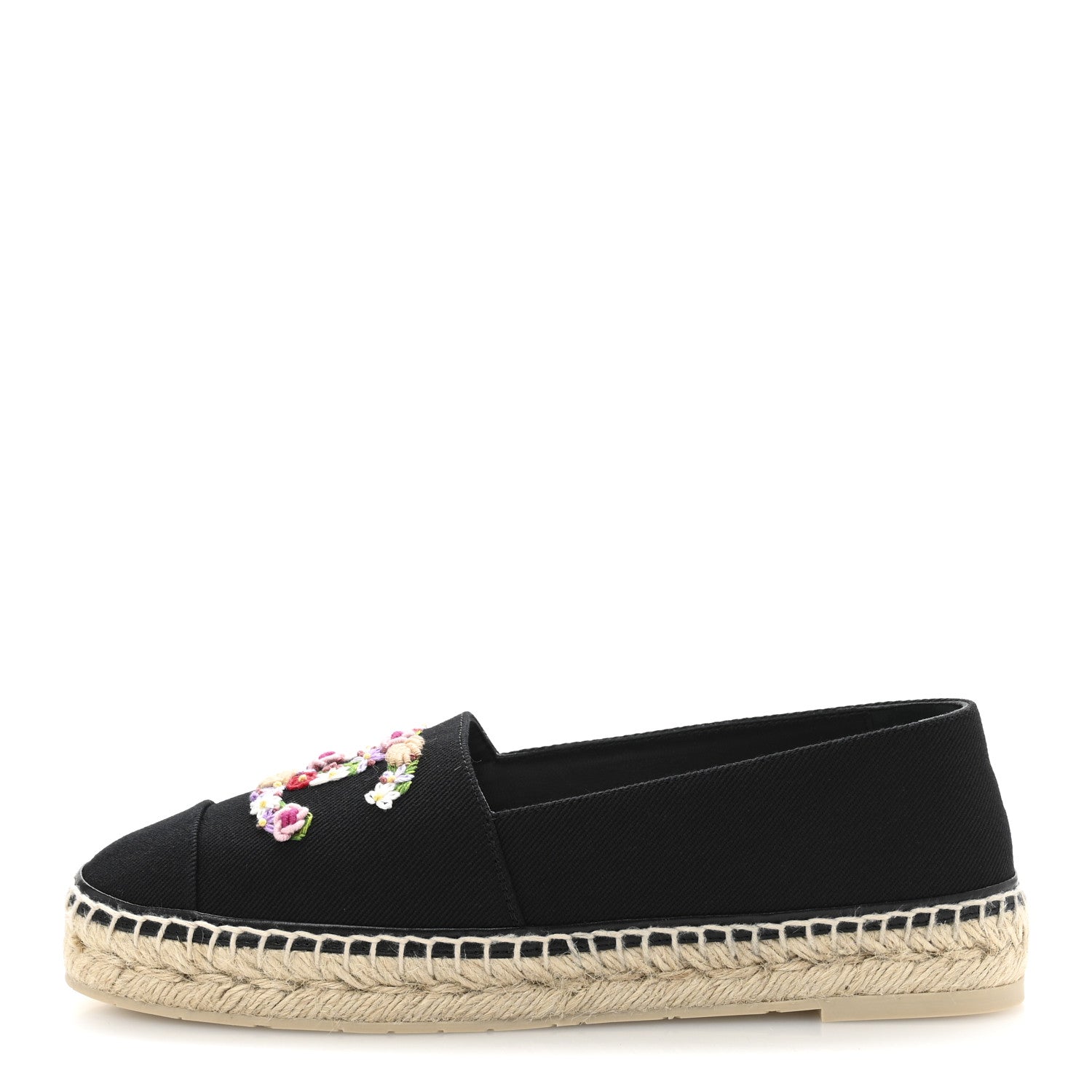 Chanel Canvas Embroidered Floral CC Espadrilles 41 Black 1 of 10