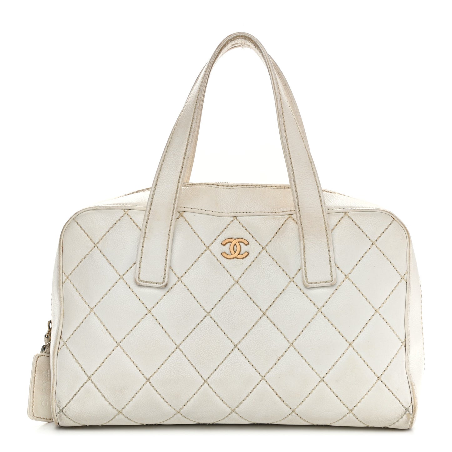 Calfskin Wild Stitch Top Handle Bag White