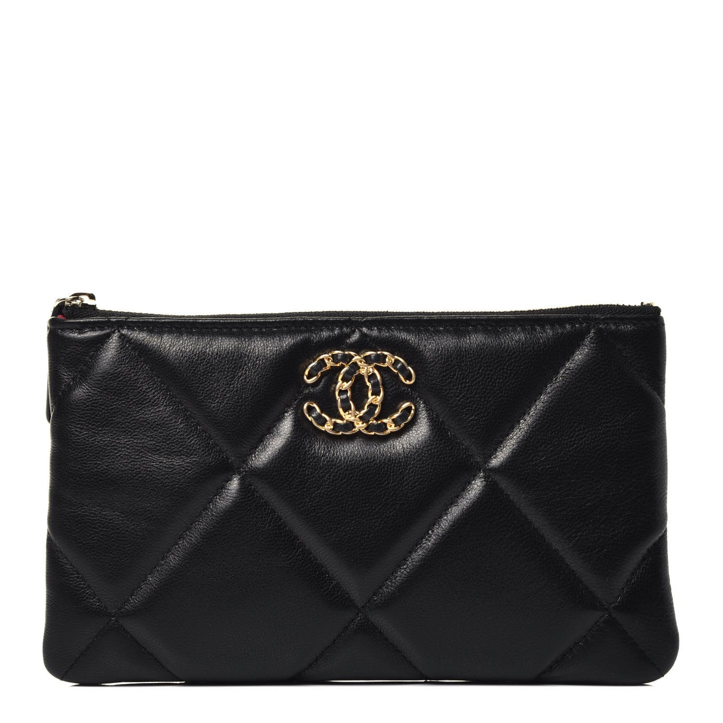 Shiny Goatskin Quilted Small Chanel 19 Pouch Black