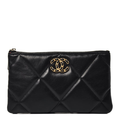Chanel Shiny Goatskin Quilted Small Chanel 19 Pouch Black 1 of 7