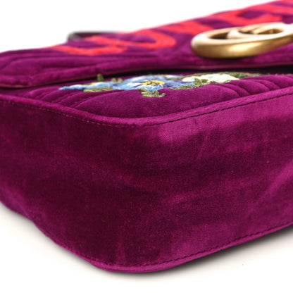 Gucci Velvet Matelasse Loved Embroidered Medium GG Marmont Shoulder Bag Fuchsia Violet Cyclamen 9 of 10