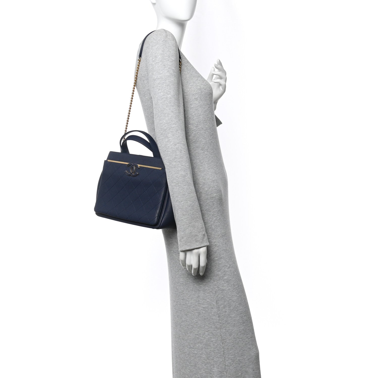 Chanel Grained Calfskin Stitched Small Lady Coco Top Handle Tote Navy 2 of 11