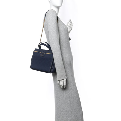 Chanel Grained Calfskin Stitched Small Lady Coco Top Handle Tote Navy 2 of 11