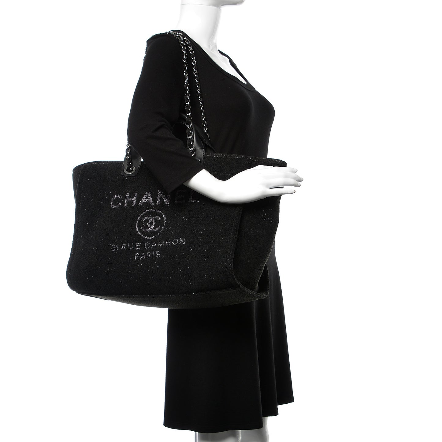 Lurex Boucle Medium Deauville Tote Black