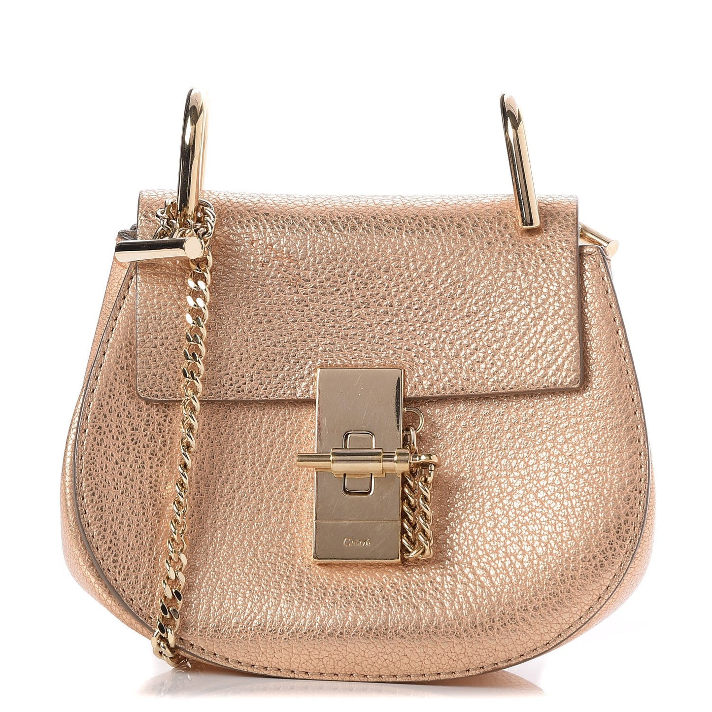 Metallic Grained Goatskin Nano Drew Shoulder Bag Abstract Gold