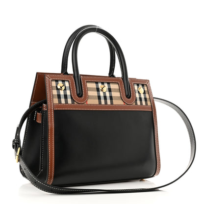Burberry Calfskin Vintage Check Mini Two Handle Title Bag Black 3 of 9