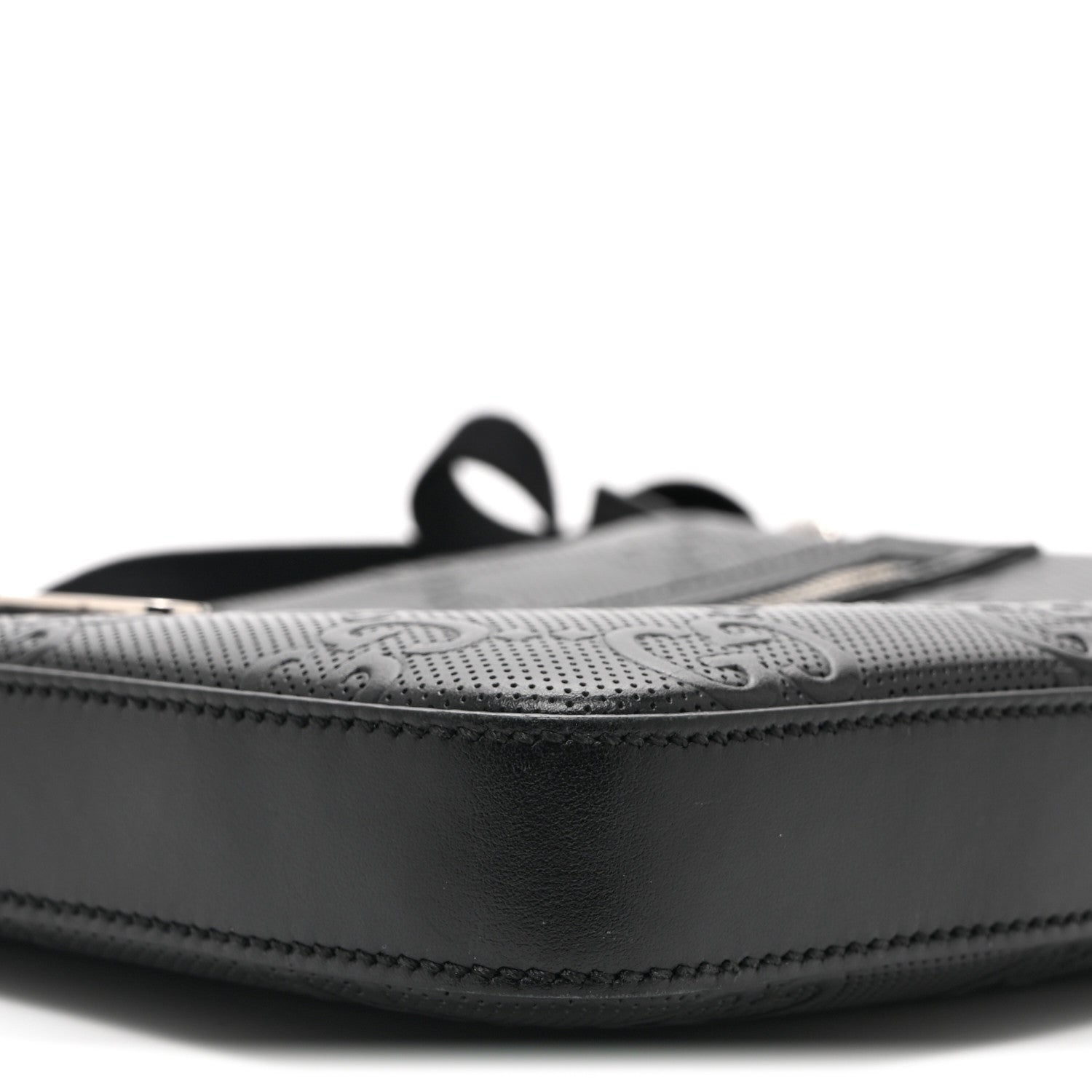 Gucci Calfskin GG Tennis Embossed Small Flat Messenger Bag Black 10 of 11