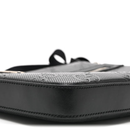 Gucci Calfskin GG Tennis Embossed Small Flat Messenger Bag Black 10 of 11
