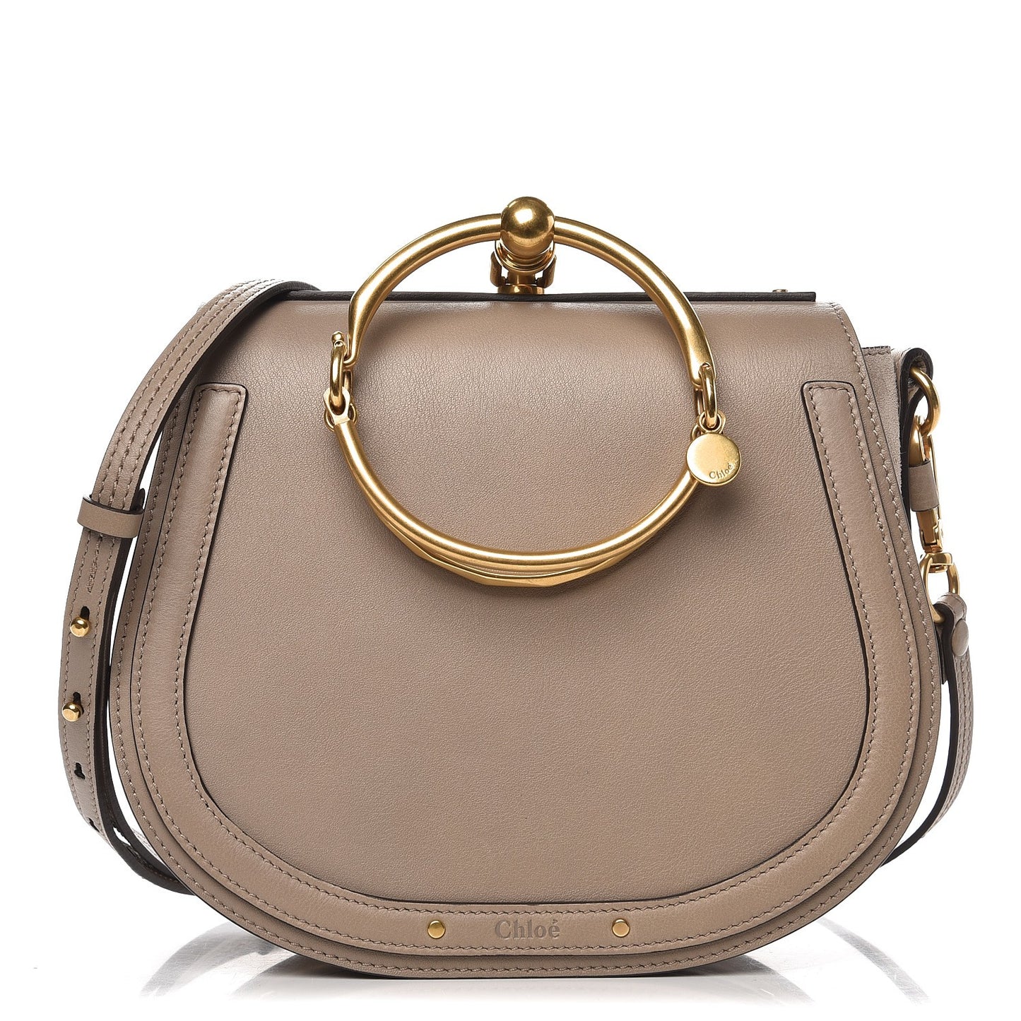 Calfskin Suede Medium Nile Bracelet Bag Motty Grey