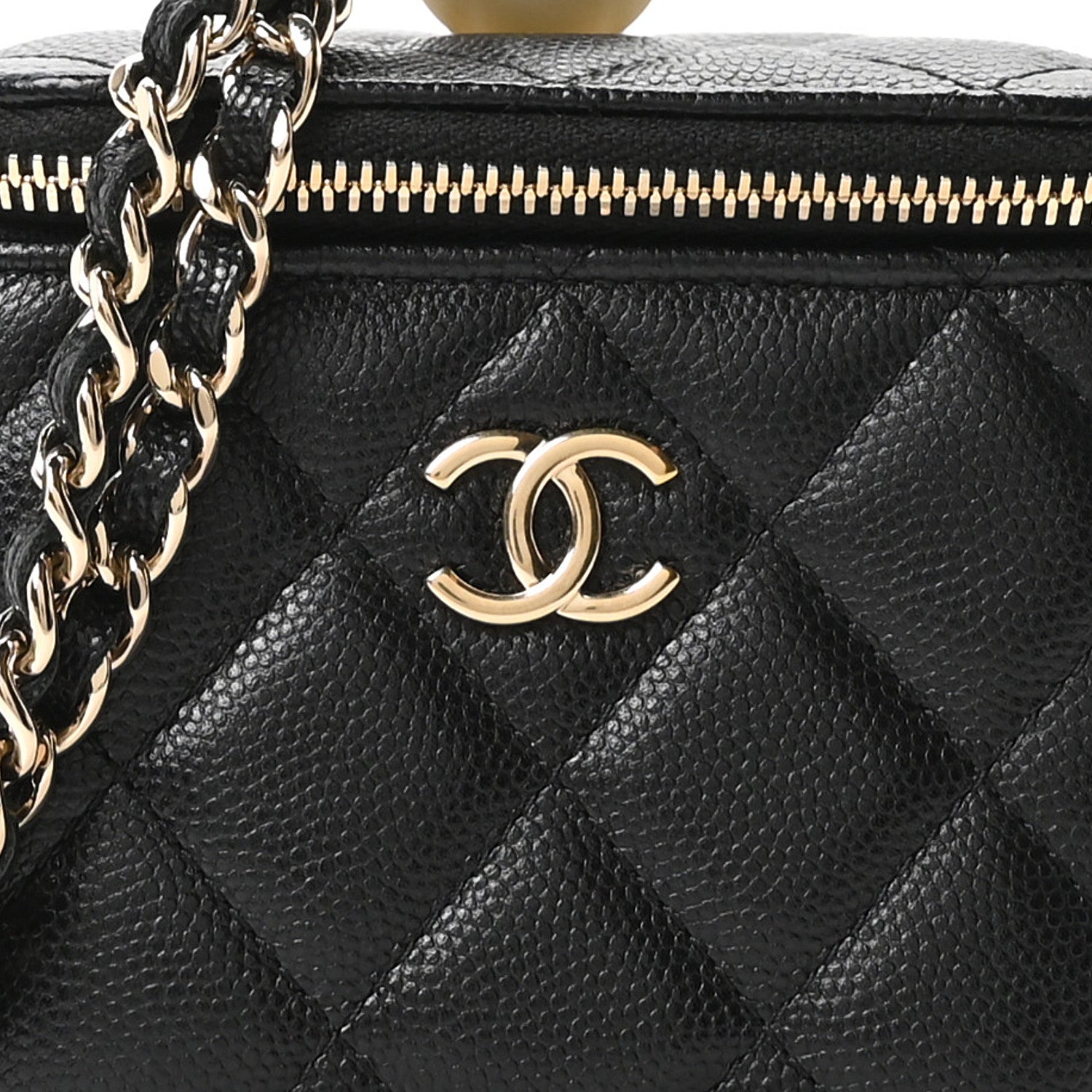 Chanel Caviar Quilted Mini Pearl On Top Vanity Case With Chain Black 8 of 10