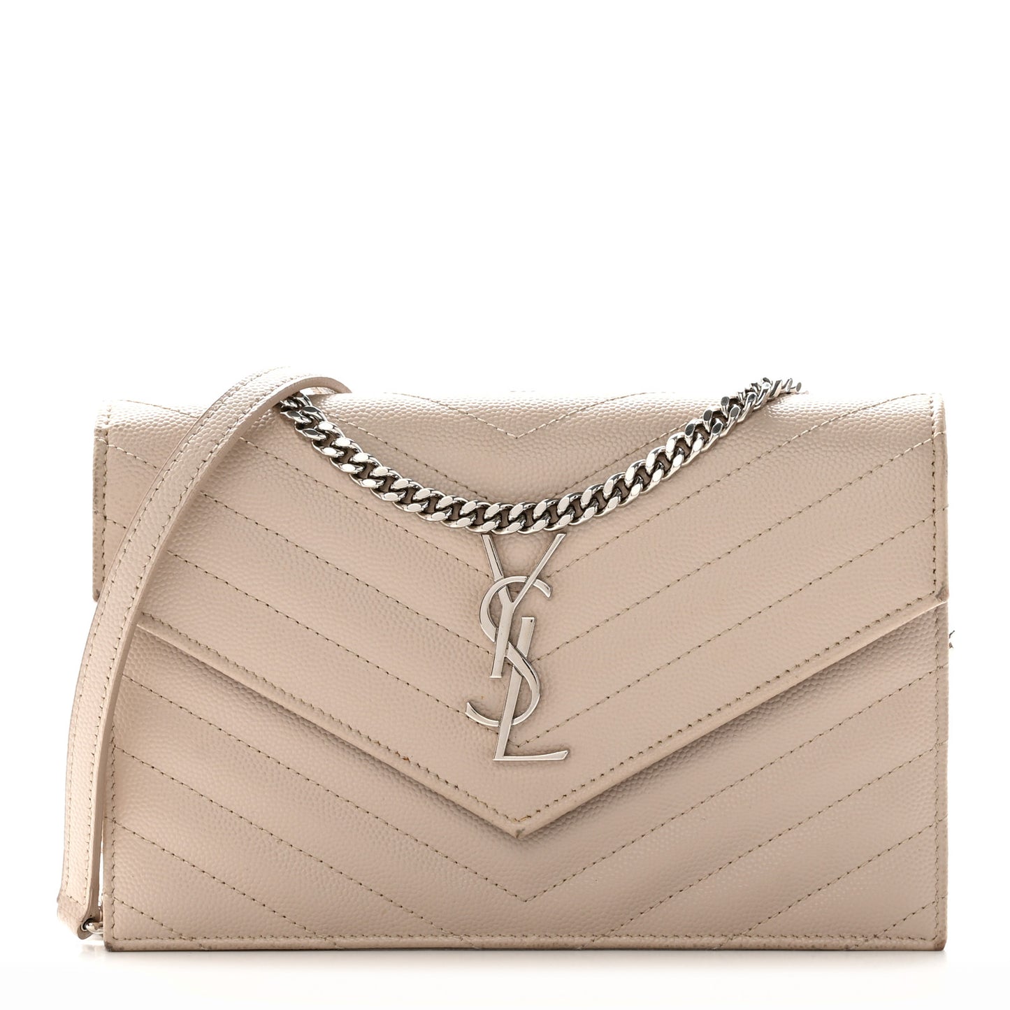 Grain De Poudre Matelasse Chevron Monogram Envelope Chain Wallet Dark Beige