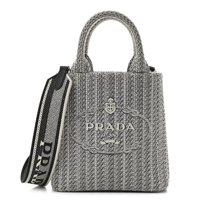 Prada Jacquard Logo Embroidered Small Tote Black Talco 1 of 9