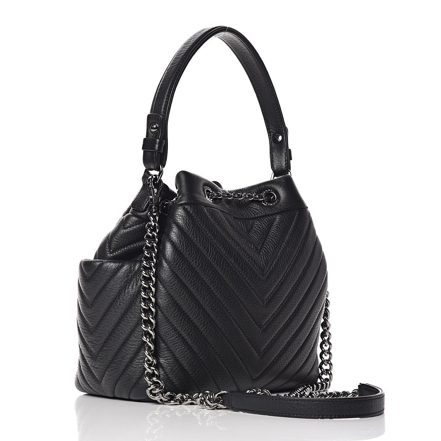 Deerskin Chevron Small CC Chain Bucket Bag Black