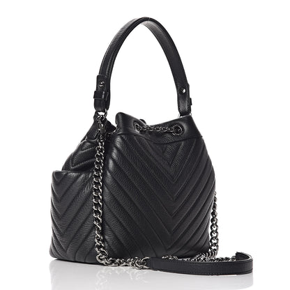 Chanel Deerskin Chevron Small CC Chain Bucket Bag Black 3 of 10