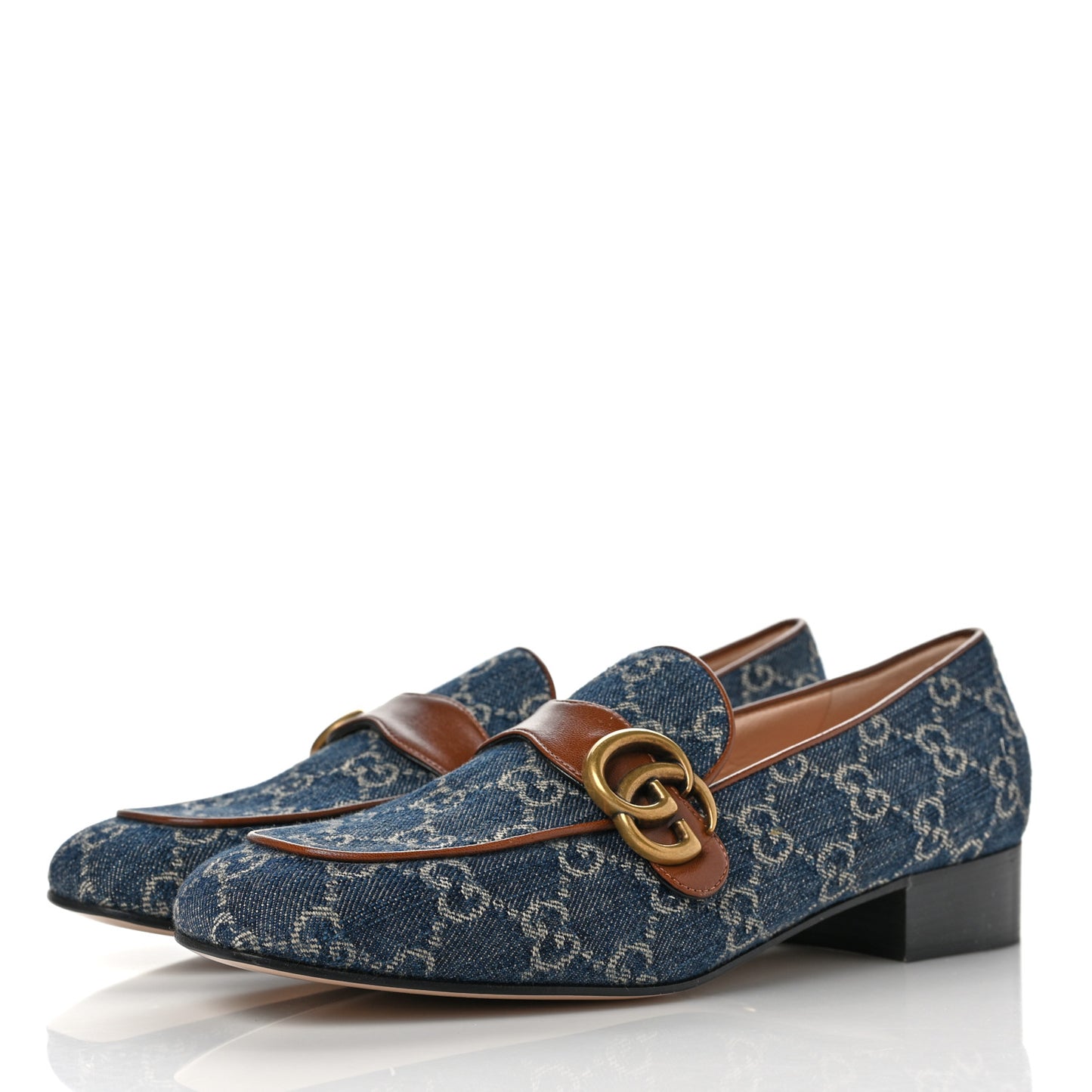 New Denim Monogram Malaga Kid GG Marmont Loafers 40 Blue Tea Cuir Epilog