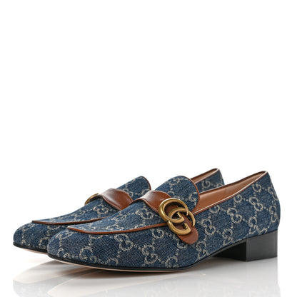 Gucci New Denim Monogram Malaga Kid GG Marmont Loafers 40 Blue Tea Cuir Epilog 3 of 8