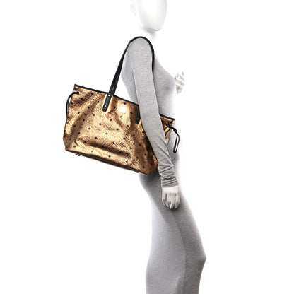 MCM Metallic Visetos Medium Shopper Tote Gold 2 of 9