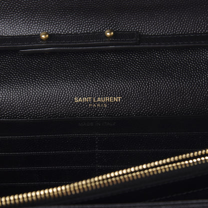 Saint Laurent Grain De Poudre Matelasse Chevron Monogram Chain Wallet Black 6 of 8