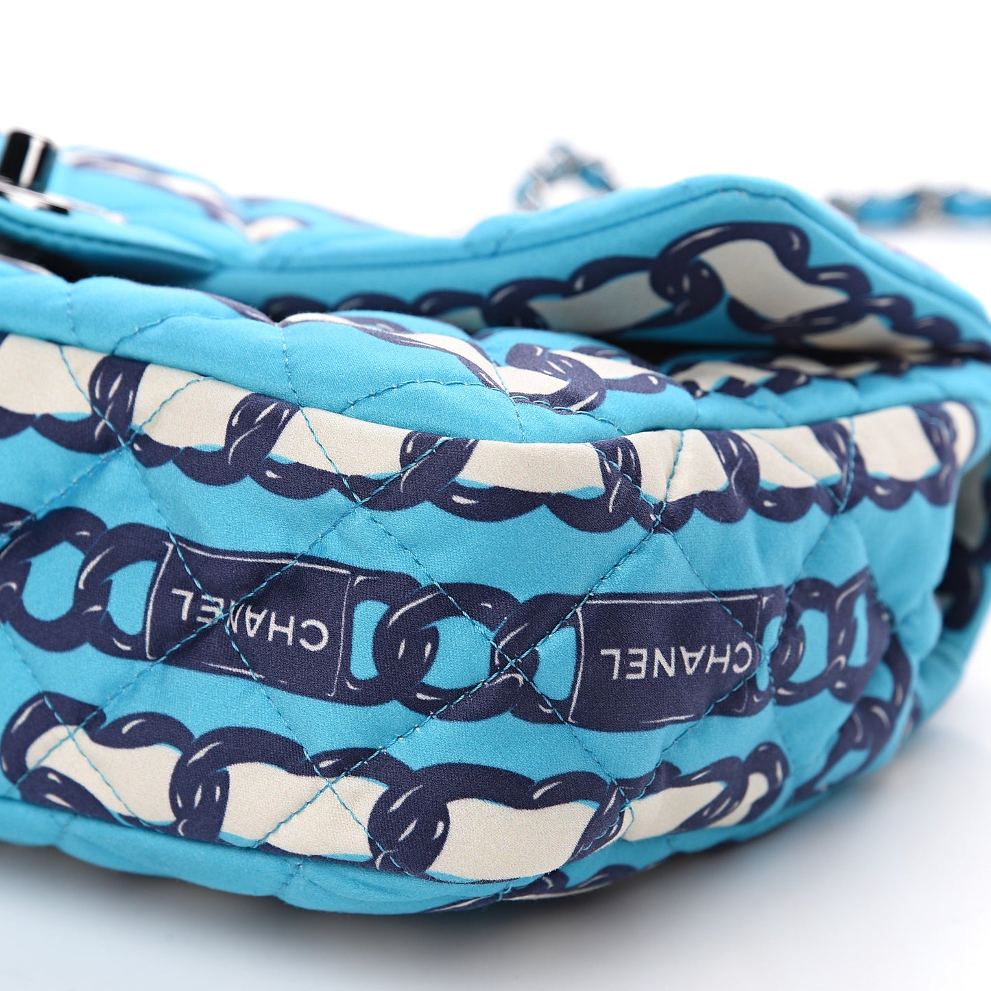 Silk Chain Printed Medium Single Flap Blue