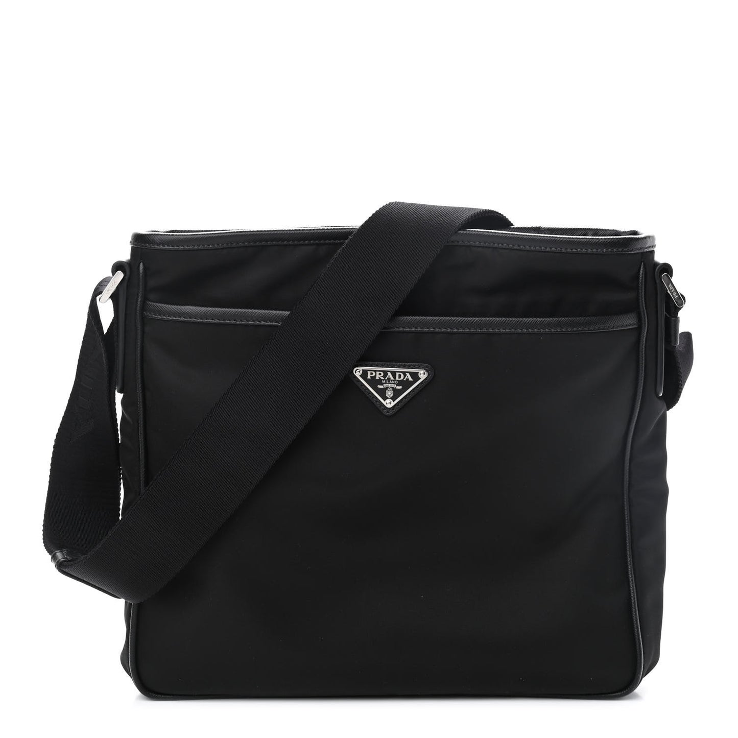 Tessuto Nylon Saffiano Flat Messenger Bag Black