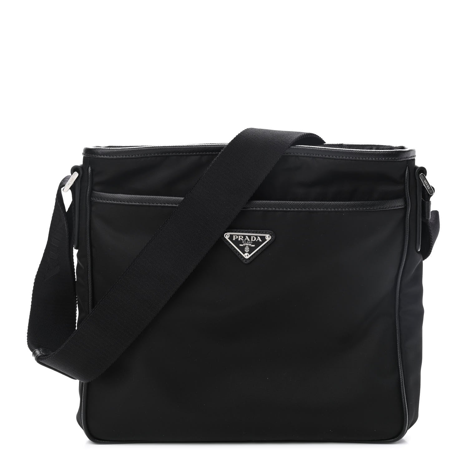 Prada Tessuto Nylon Saffiano Flat Messenger Bag Black 1 of 9