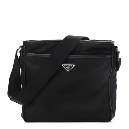 Prada Tessuto Nylon Saffiano Flat Messenger Bag Black 1 of 9