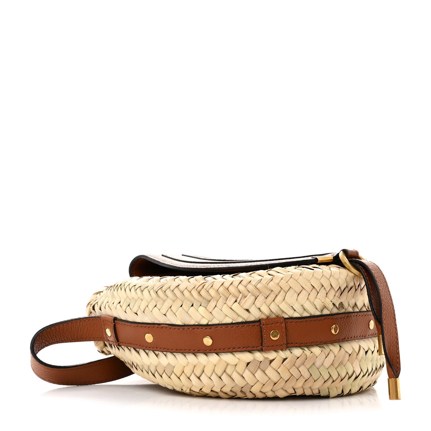Raffia Small Grain Calfskin Small Marcie Basket Crossbody Tan