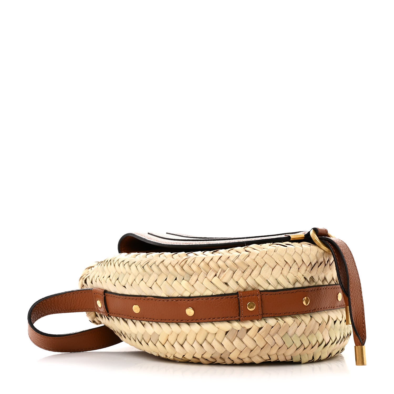 Chloe Raffia Small Grain Calfskin Small Marcie Basket Crossbody Tan 4 of 11
