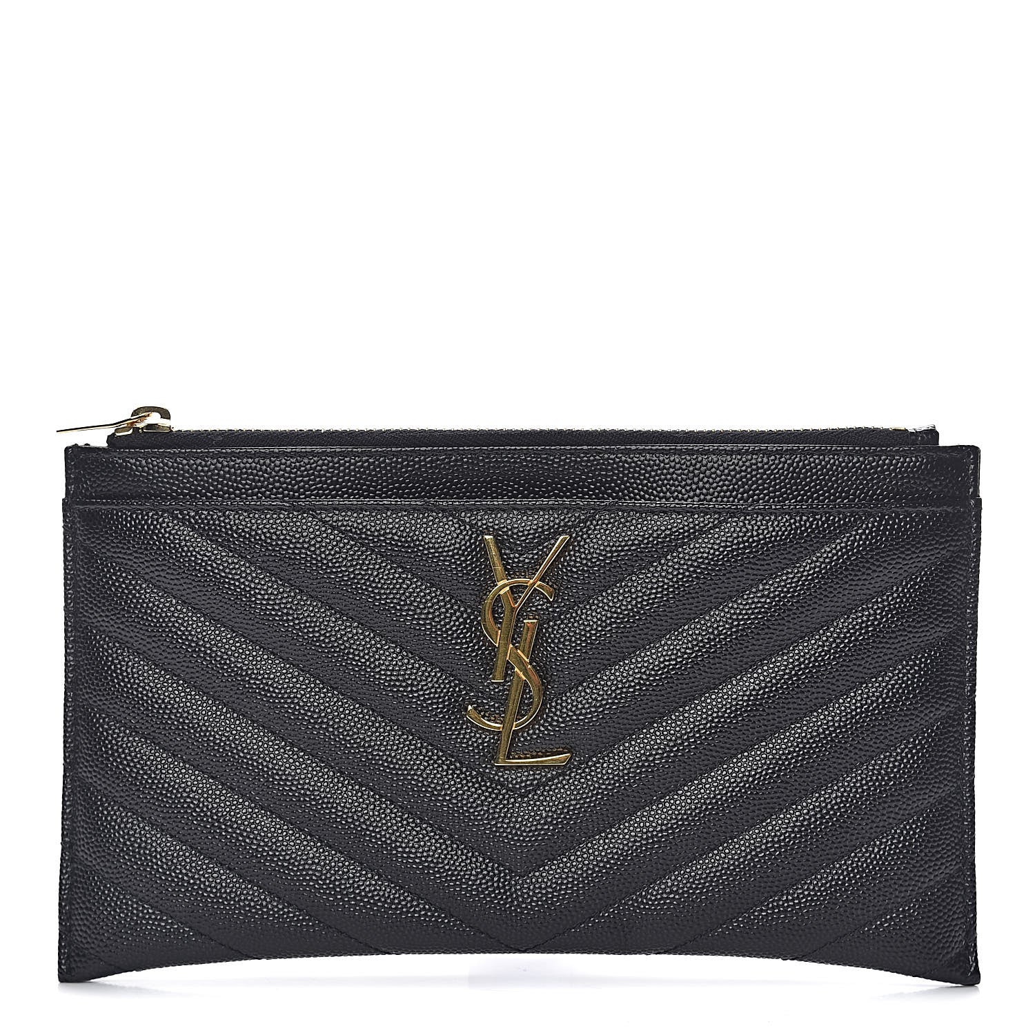 Saint Laurent Grain De Poudre Chevron Monogram Bill Pouch Black 1 of 8