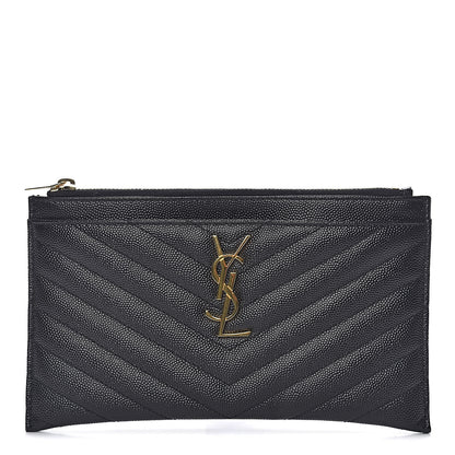 Saint Laurent Grain De Poudre Chevron Monogram Bill Pouch Black 1 of 8