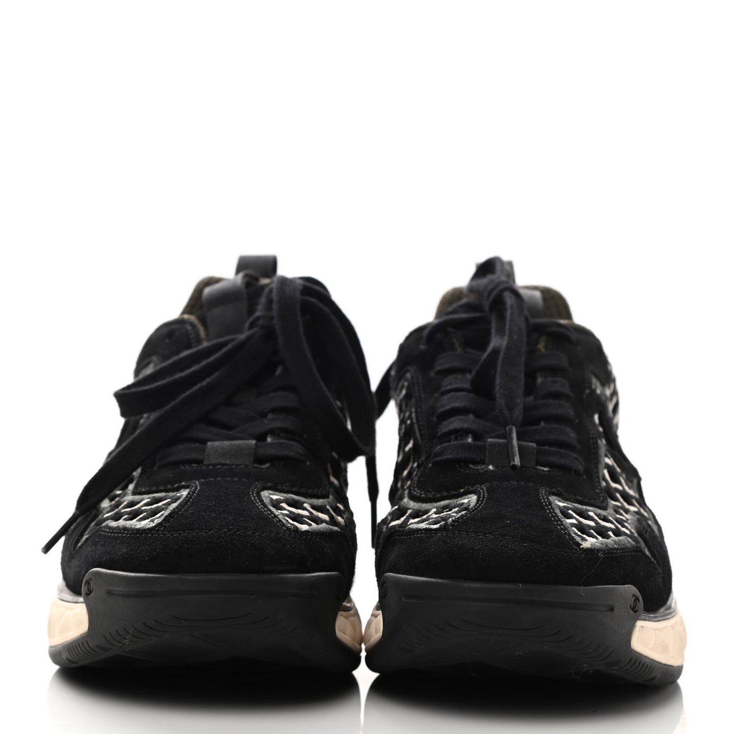 Suede Calfskin Embroidered CC Sneakers 39 Black Beige