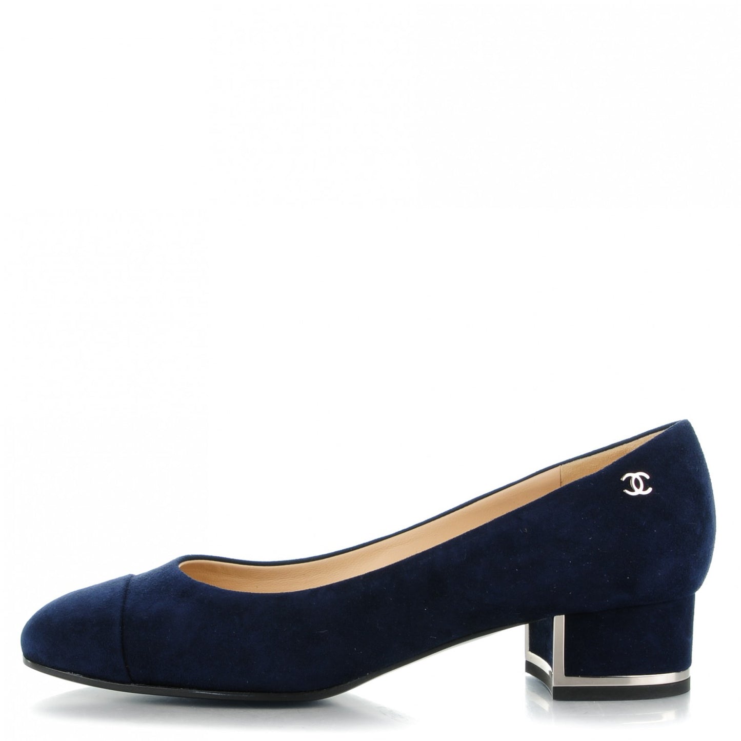 Suede Goatskin Cap Toe Low Heel Pumps 36 Navy