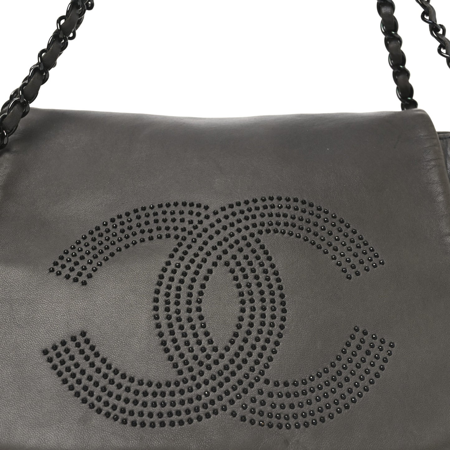Lambskin Studded Accordion CC Flap Grey
