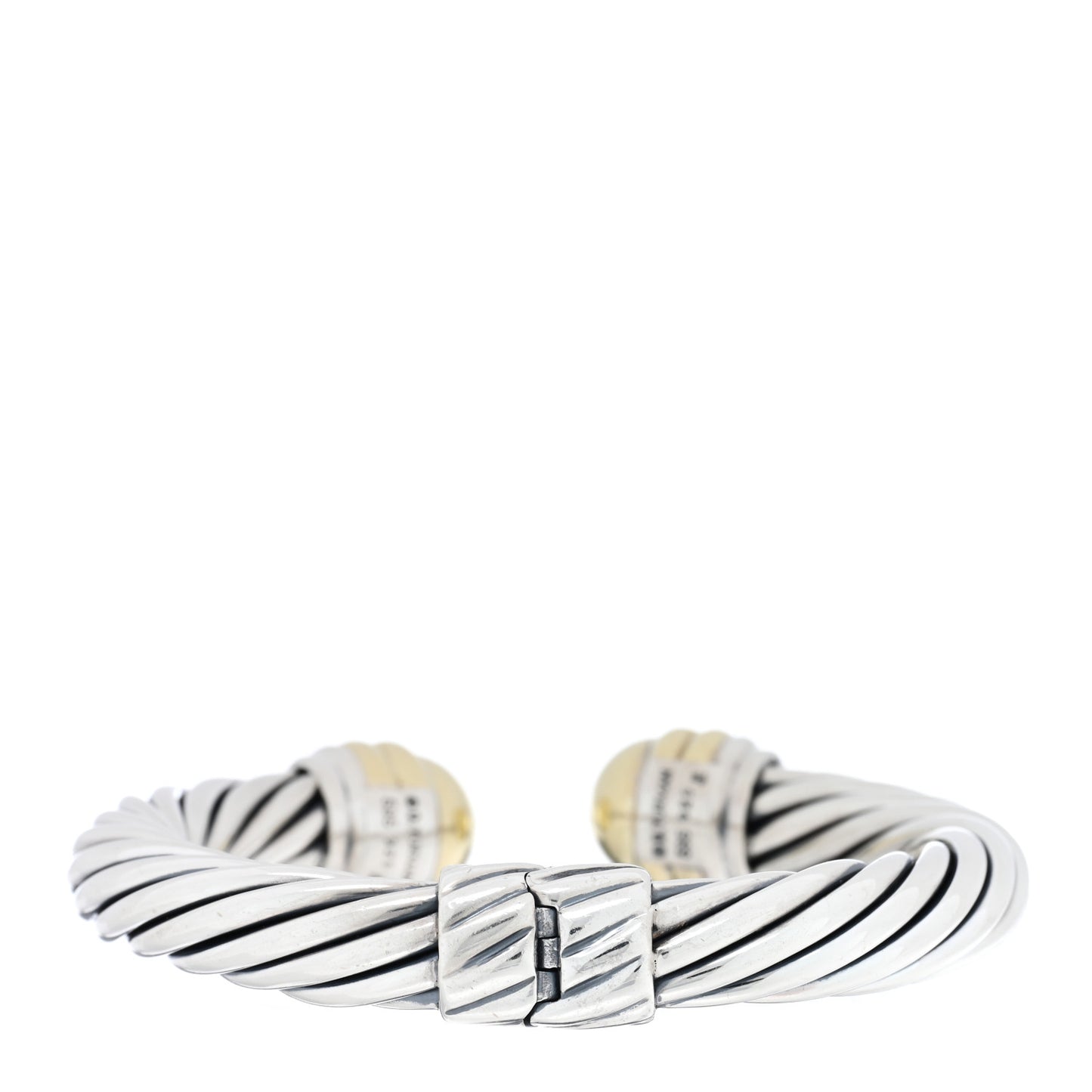 Sterling Silver 14K Yellow Gold 10mm Cable Classics Hinged Bracelet