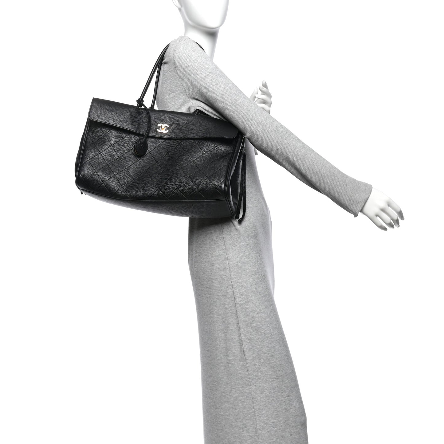 Grained Calfskin Stitched Urban Essentials Shopping Bag Black