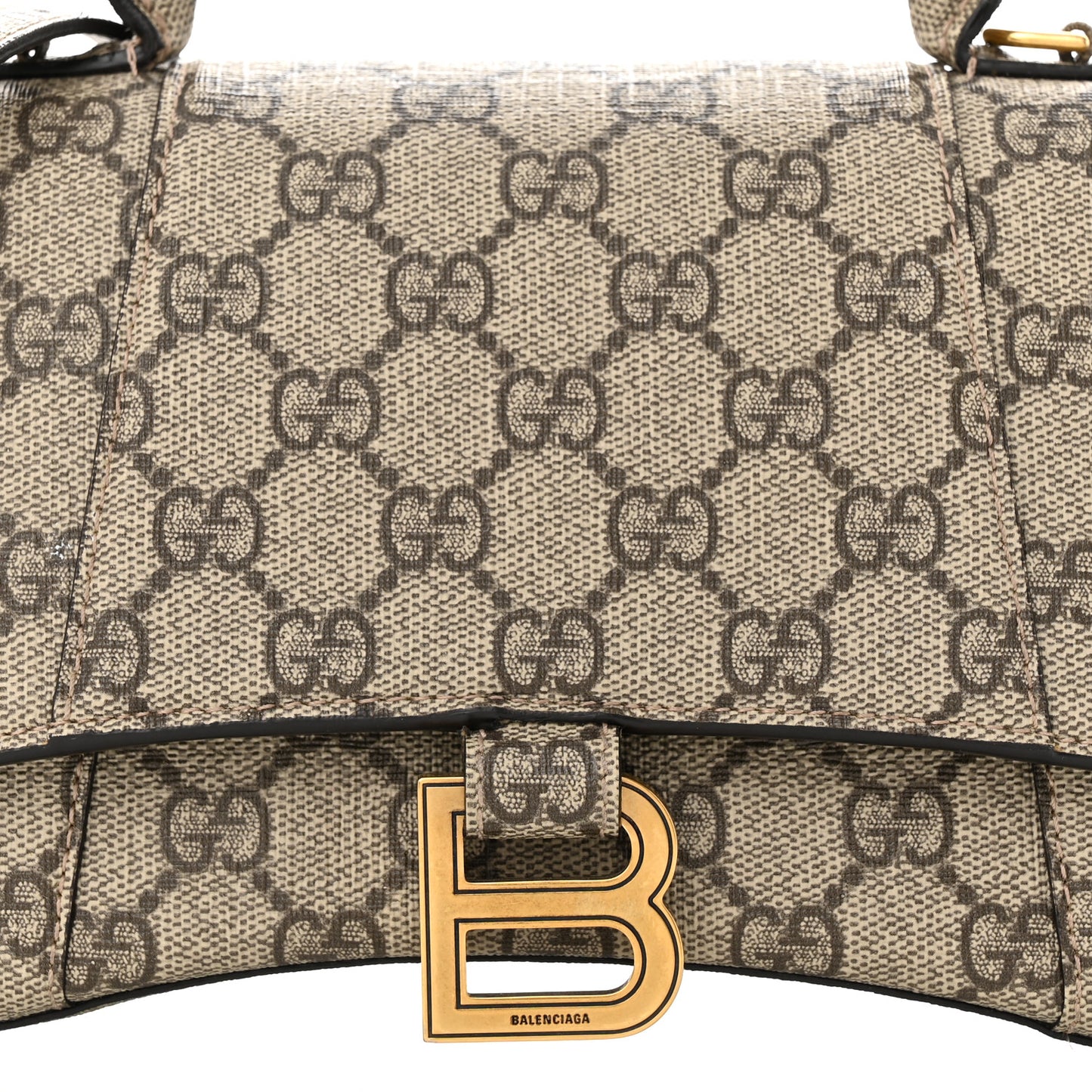 X GUCCI GG Supreme Monogram Small Hourglass Top Handle Bag Beige Ebony