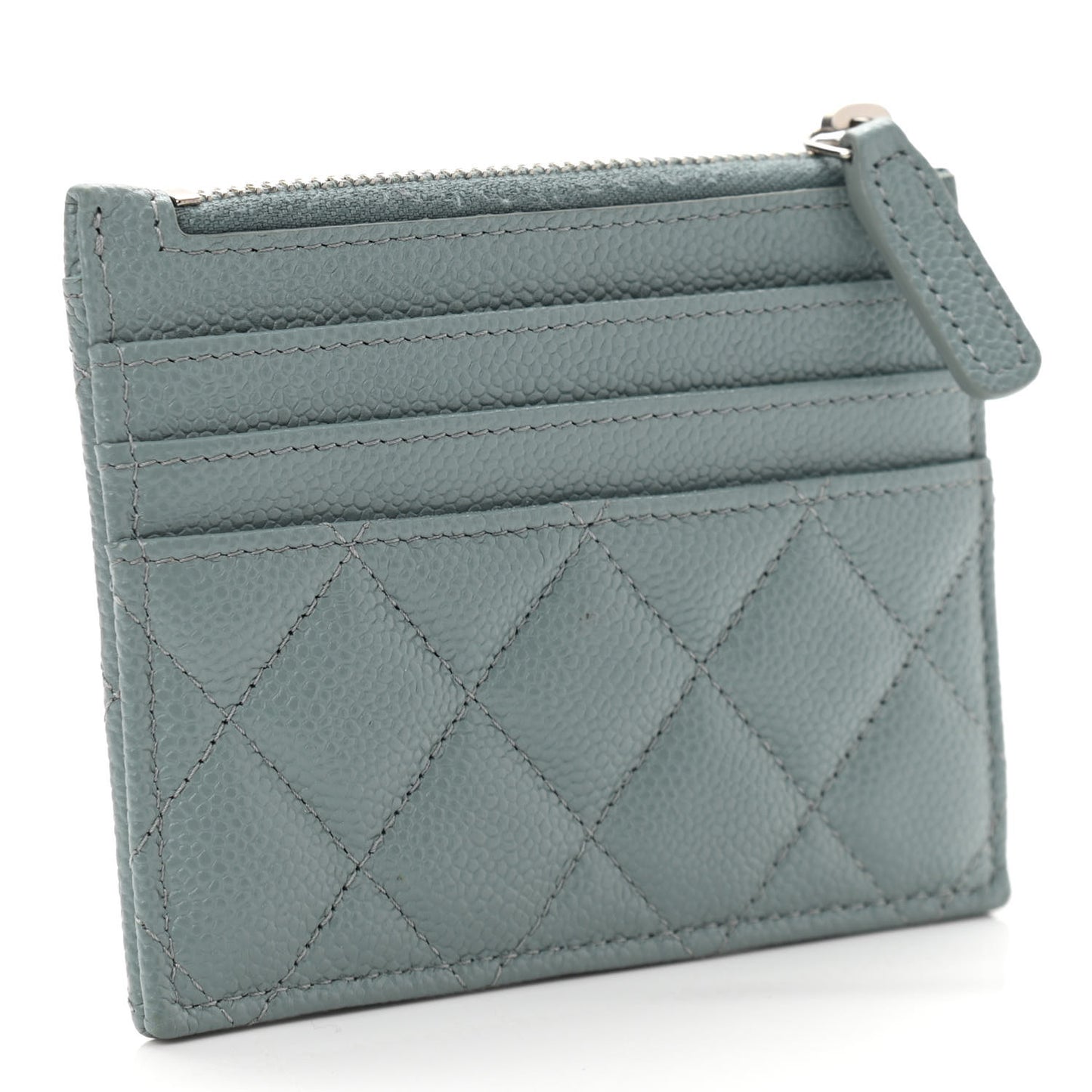Caviar Quilted CC Zip Card Holder Light Blue
