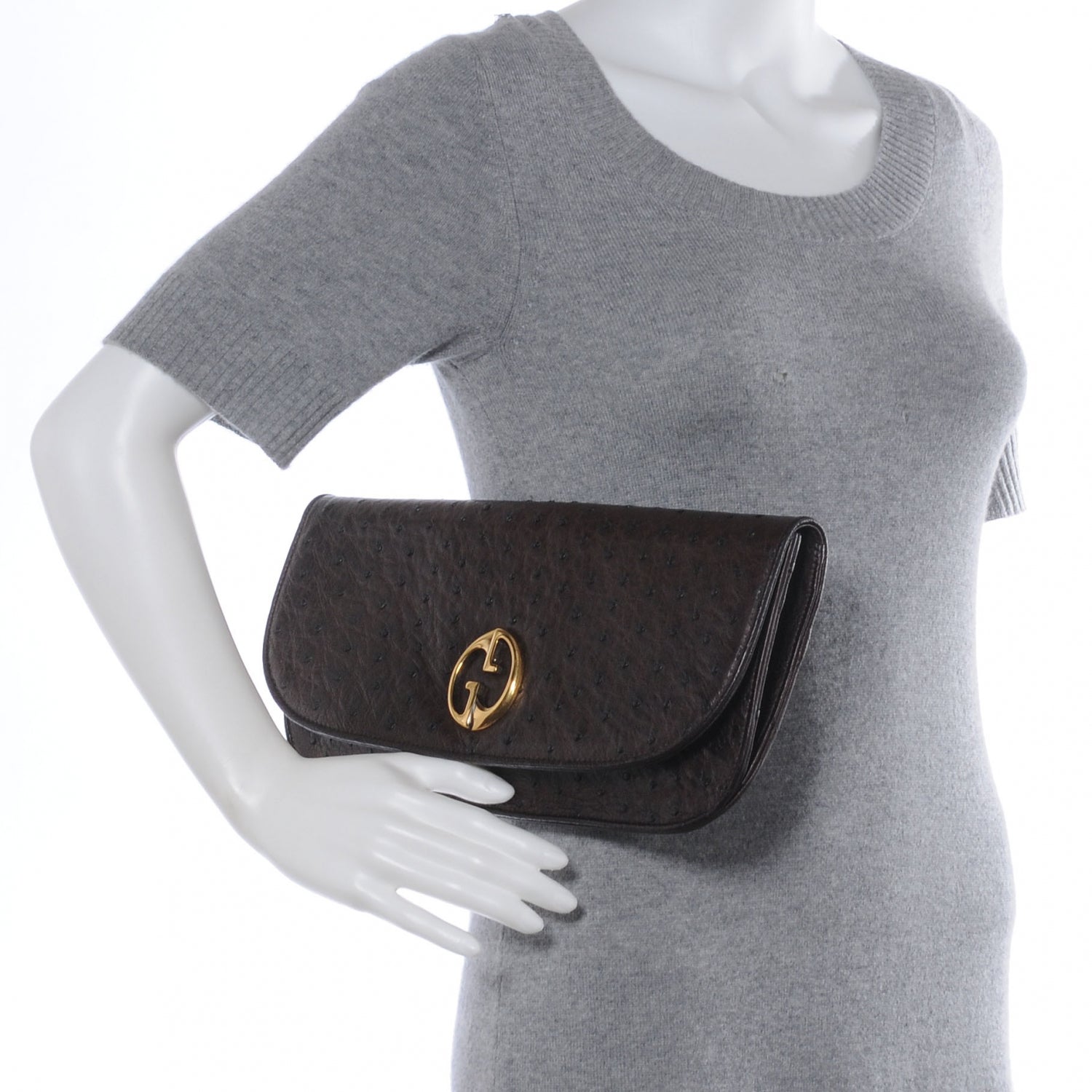 Gucci Ostrich 1973 Clutch Cocoa Brown 2 of 8