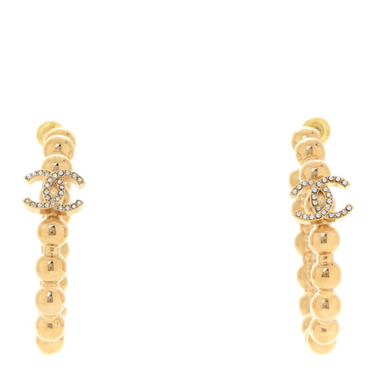 Chanel Crystal CC Hoop Earrings Gold 1 of 4