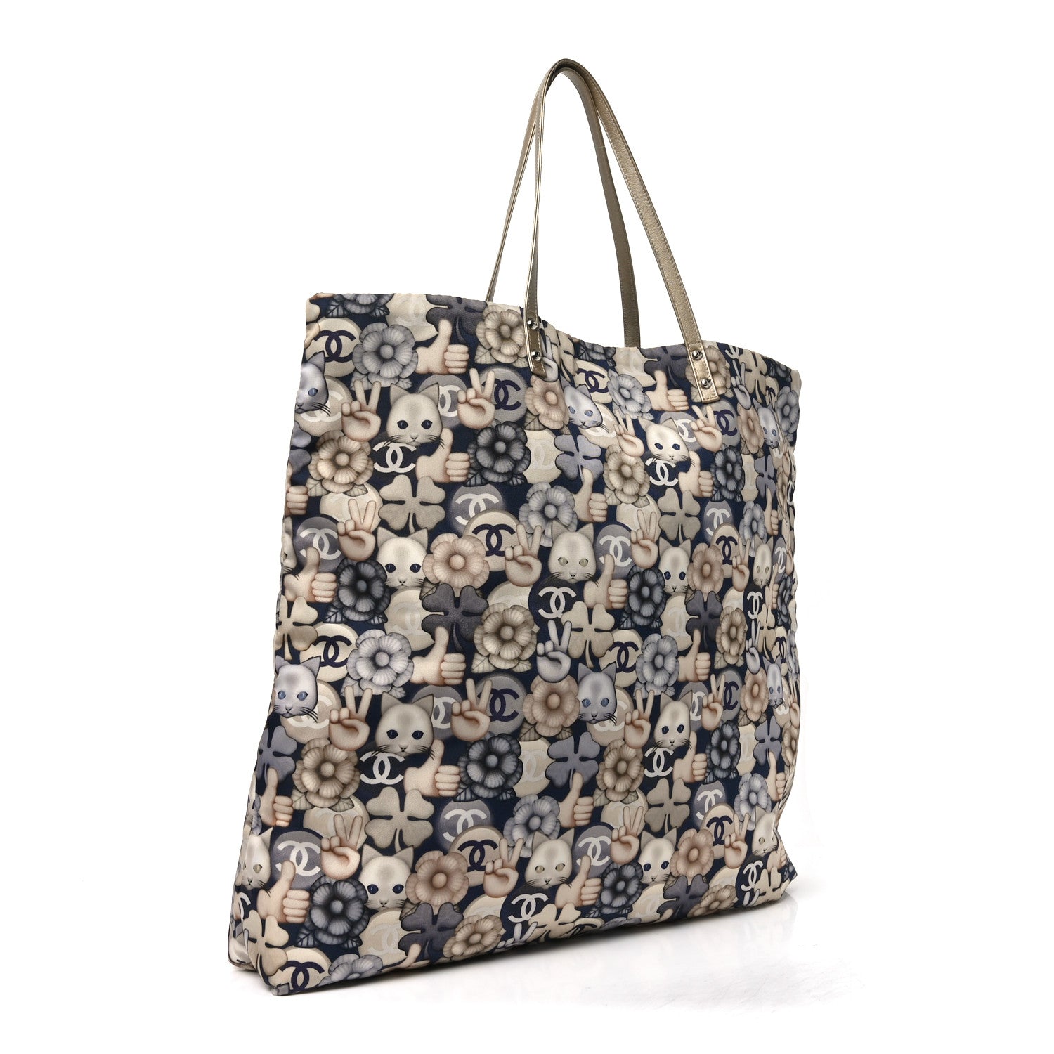 Chanel Nylon Cat Emoticon Tote Navy Silver 2 of 9