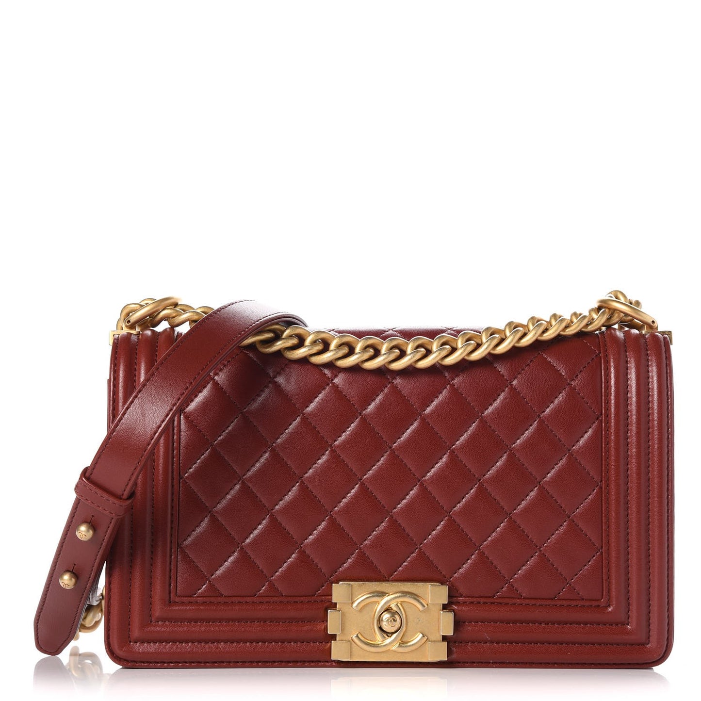 Lambskin Quilted Medium Boy Flap Burgundy