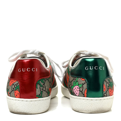 Gucci GG Supreme Monogram Strawberry Web Womens Ace Sneakers 39.5 Beige Multicolor Red Green 4 of 18